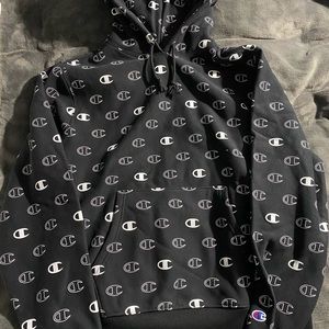 CHAMPION REVERSE WEAVE LOGO HOODIE (black)